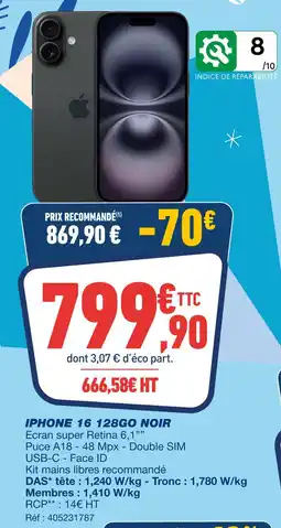 Bureau Vallée Apple iphone 16 128go noir offre