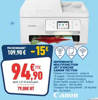 Bureau Vallée Canon imprimante multifonction jet d'encre ts7750i offre