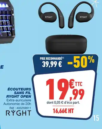 Bureau Vallée Ryght écouteurs sans fil ryght open offre