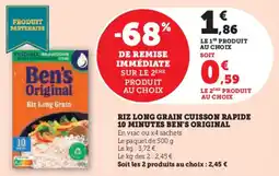 Hyper U Riz long grain cuisson rapide 10 minutes ben's original offre