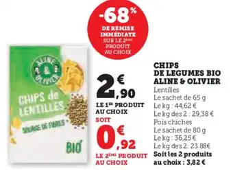 Hyper U CHIPS DE LEGUMES BIO ALINE & OLIVIER offre