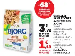 Hyper U Cereales sans sucres ajoutes bio bjorg offre