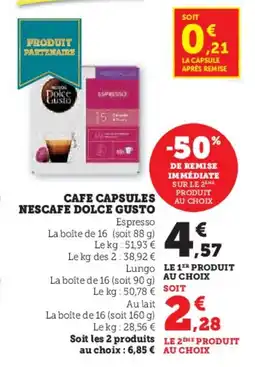 Hyper U Cafe capsules nescafe dolce gusto offre