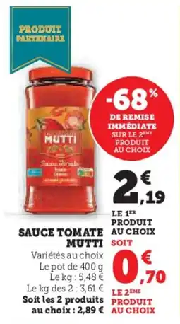 Hyper U Sauce tomate mutti offre