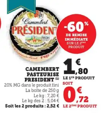 Hyper U Camembert pasteurise president offre