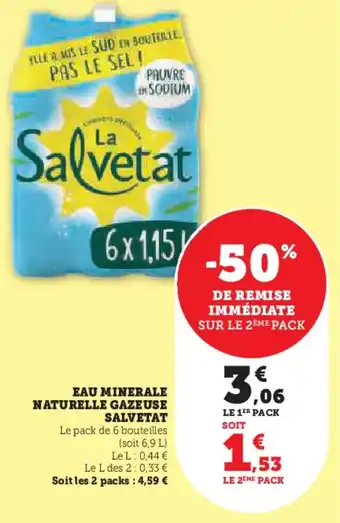 Hyper U Eau minerale naturelle gazeuse salvetat offre