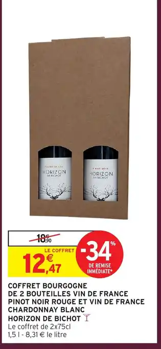 Intermarché Hyper Coffret bourgogne de 2 bouteilles vin de france pinot noir rouge et vin de france chardonnay blanc horizon de bichot y offre