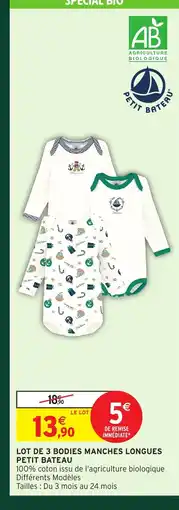 Intermarché Hyper PETIT BATEAU Lot de 3 bodies manches longues offre