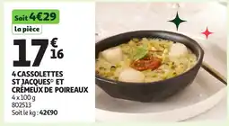 Auchan 4 cassolettes st jacques et crèmeux de poireaux offre