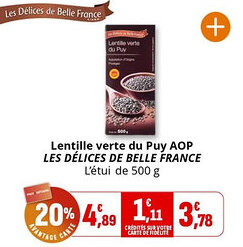Coccimarket Lentille verte du puy aop les délices de belle france offre