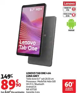 Auchan Lenovo tab one 4 64 luna grey offre