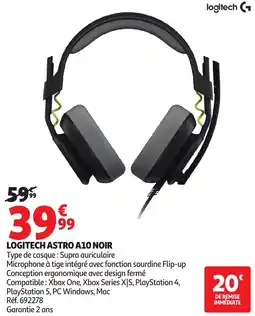 Auchan Logitech astro a10 noir offre