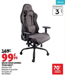 Auchan Qilive siege gaming tissu gris offre