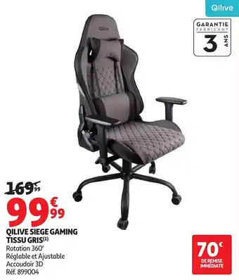 Auchan Qilive siege gaming tissu gris offre