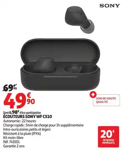 Auchan Écouteurs sony wf c510 offre
