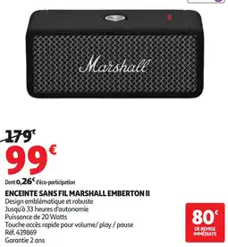 Auchan Enceinte sans fil marshall emberton offre