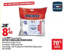 Auchan Lot de 2 oreillers ferme dodo offre