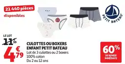 Auchan Culottes ou boxers enfant petit bateau offre