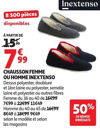 Auchan Chausson femme ou homme inextenso offre