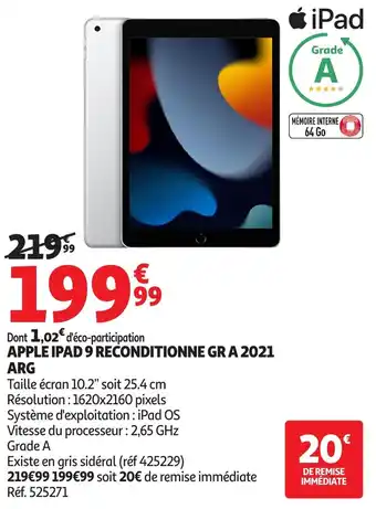Auchan Apple ipad 9 reconditionne gr a 2021 arg offre