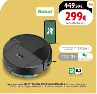 Darty Aspirateur robot irobot roomba 205combo compactor offre