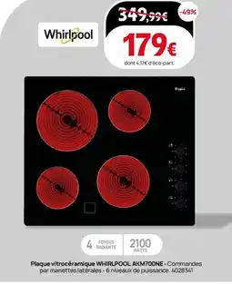Darty Plaque vitrocéramique whirlpool akm700ne - commandes par manettes latérales - 6 niveaux de puissance. 4028341 offre