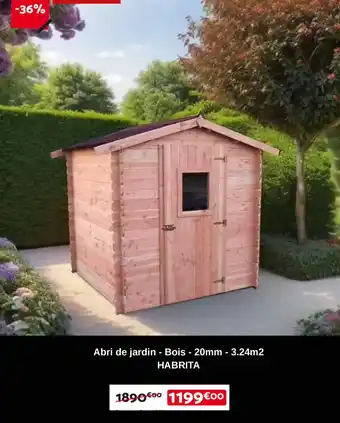 Bricomarché Habrita abri de jardin bois 20mm 3.24m2 offre