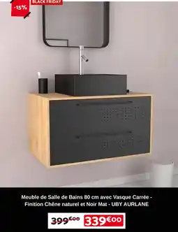 Bricomarché Meuble de salle de bains 80 cm avec vasque carrée finition chêne naturel et noir mat uby aurlane offre