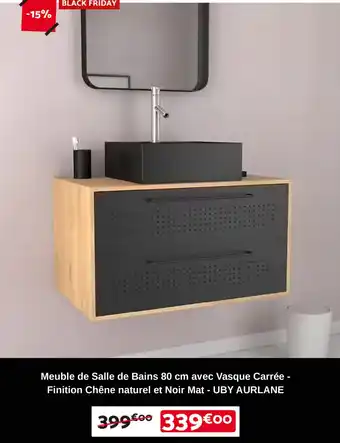 Bricomarché Meuble de salle de bains 80 cm avec vasque carrée finition chêne naturel et noir mat uby aurlane offre