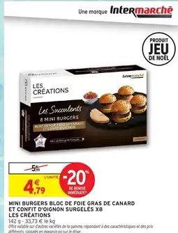 Intermarché Hyper LES CRÉATIONS Mini burgers bloc de foie gras de canard et confit d'oignon surgelés x8 offre