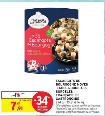 Intermarché Hyper FRANÇAISE DE GASTRONOMIE Escargots de bourgogne moyen label rouge x36 surgelés offre