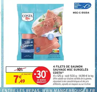 Intermarché Hyper COSTA 4 filets de saumon sauvage msc surgelés offre