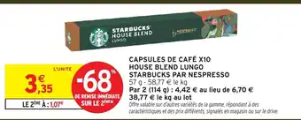 Intermarché Hyper STARBUCKS Capsules de café x10 house blend lungo par nespresso offre