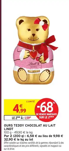 Intermarché Hyper lINDT Ours teddy chocolat au lait offre