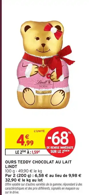 Intermarché Hyper lINDT Ours teddy chocolat au lait offre