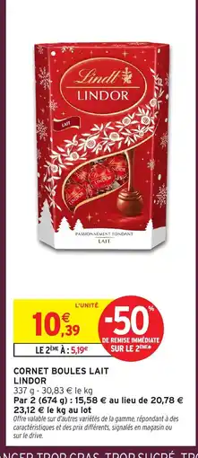 Intermarché Hyper LINDOR Cornet boules lait offre