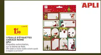 Intermarché Hyper APLI 1 feuille d'étiquettes cadeaux renne offre