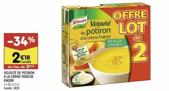 Leader Price Velouté de potiron a la crème fraîche knorr offre