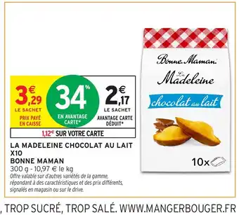 Intermarché Hyper BONNE MAMAN La madeleine chocolat au lait x10 offre