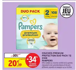 Intermarché Hyper PAMPERS Couches premium protection duo pack t2 offre