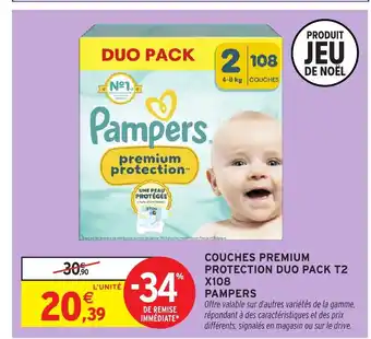 Intermarché Hyper PAMPERS Couches premium protection duo pack t2 offre
