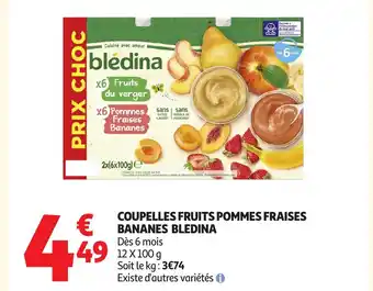 Auchan BLEDINA Coupelles fruits pommes fraises bananes offre