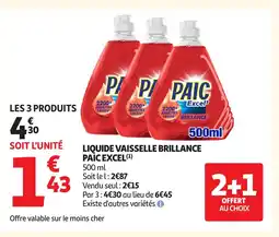 Auchan PAIC EXCEL Liquide vaisselle brillance offre