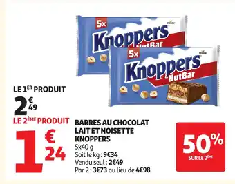 Auchan KNOPPERS Barres au chocolat lait et noisette offre