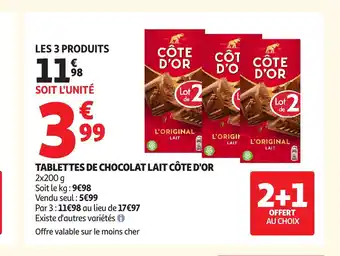 Auchan CÔTE D'OR Tablettes de chocolat lait offre