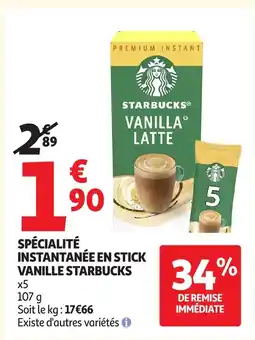 Auchan STARBUCKS Spécialité instantanée en stick vanille offre