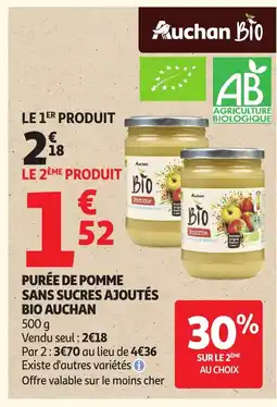 Auchan AUCHAN Purée de pomme sans sucres ajoutés bio offre