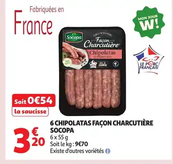 Auchan SOCOPA 6 chipolatas façon charcutière offre