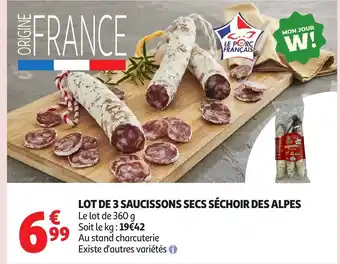 Auchan Lot de 3 saucissons secs séchoir des alpes offre