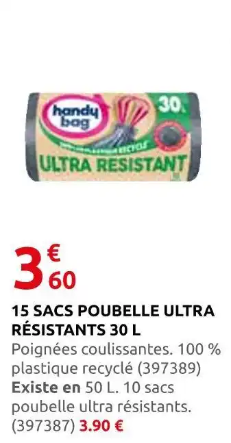 Rural Master Handy bag 15 sacs poubelle ultra résistants 30 l offre